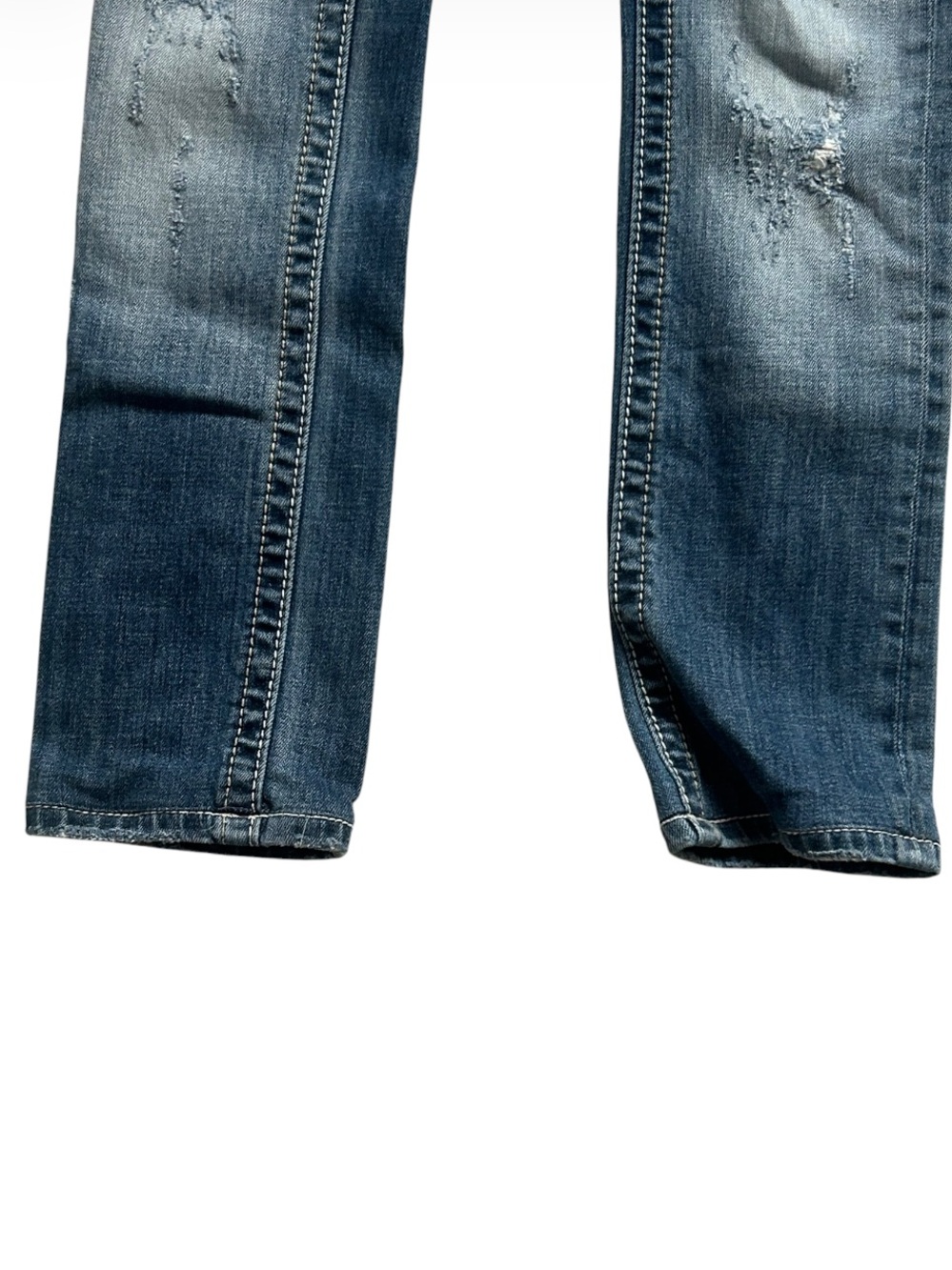 Miss Me Signature Straight Distressed Embellished Dark Blue Wash Denim Jeans - Picture 4 of 11